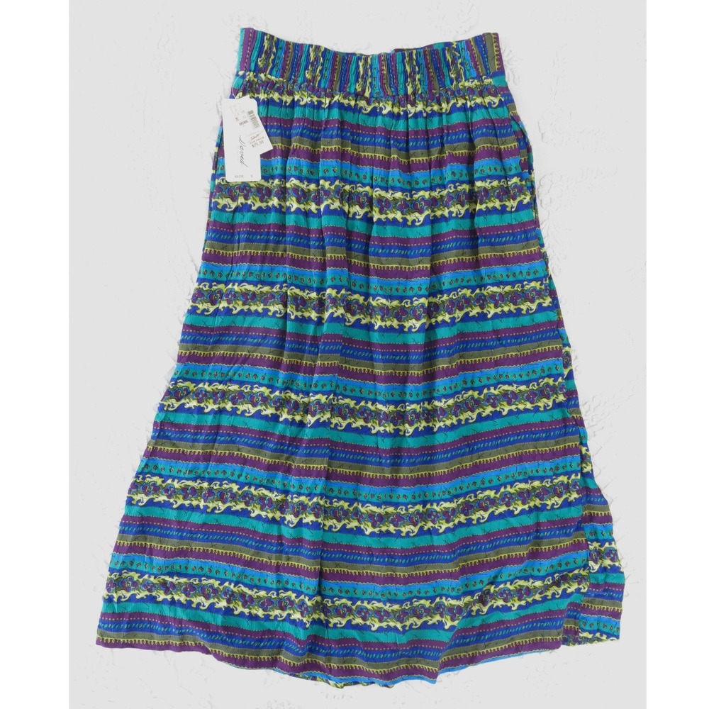 Vintage 90s Lee David Collection Large Rayon Maxi Skirt Floral Stripe Large NWT - Picture 7 of 7